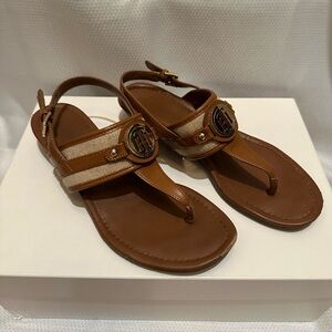 Tommy Hilfiger Brown Leather Sandals with Adjustable Strap